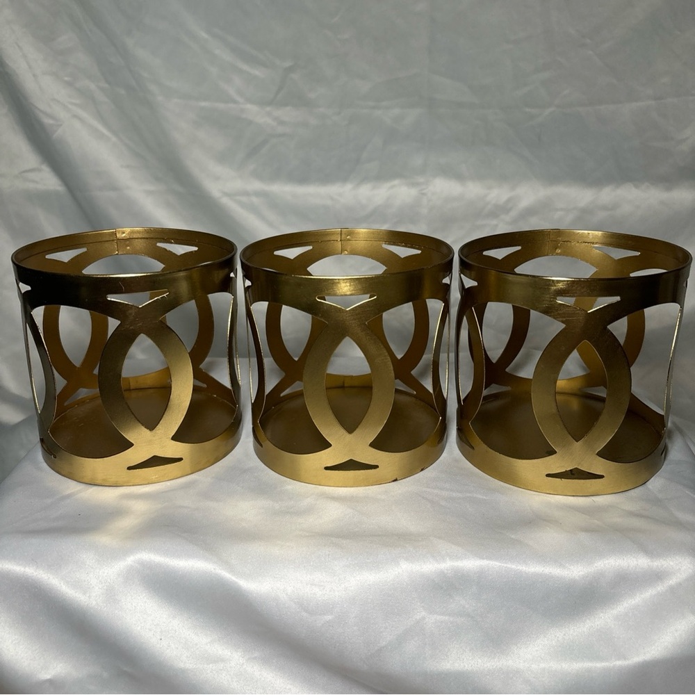 Gold Sears Candle Holders 3 Iron/glass Candle Holders